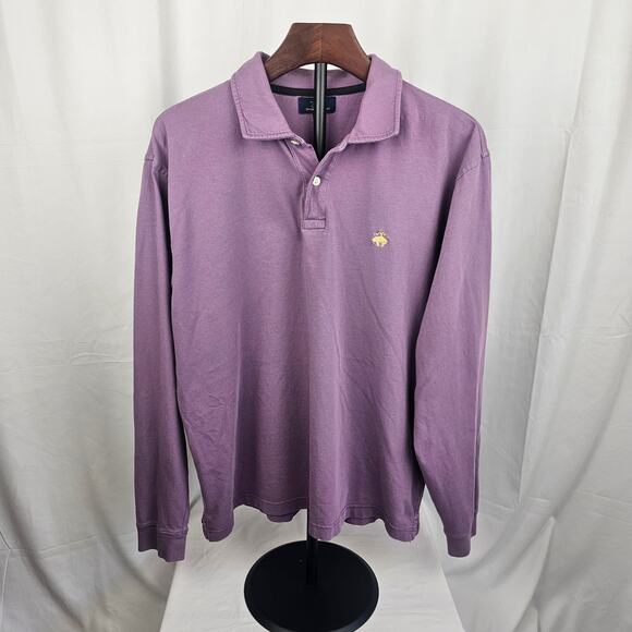 Brooks Brothers 346 Long Sleeve Polo Shirt Purple Cotton L Classic Fit - Picture 1 of 5